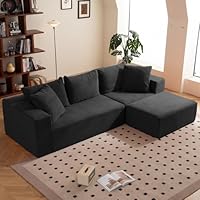 Modular Sectional Sofa, 108" L-Shaped Boneless Couch with Deep Seat, Corduroy Cloud Couch for Living Room, Bedroom, No Assembly Required, Ship in a Box, Black