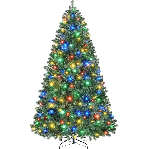 Yaheetech 6ft Pre-lit Spruce Artificial Christmas Tree Hinges Tree with 300 Multicolor LED Lights &...