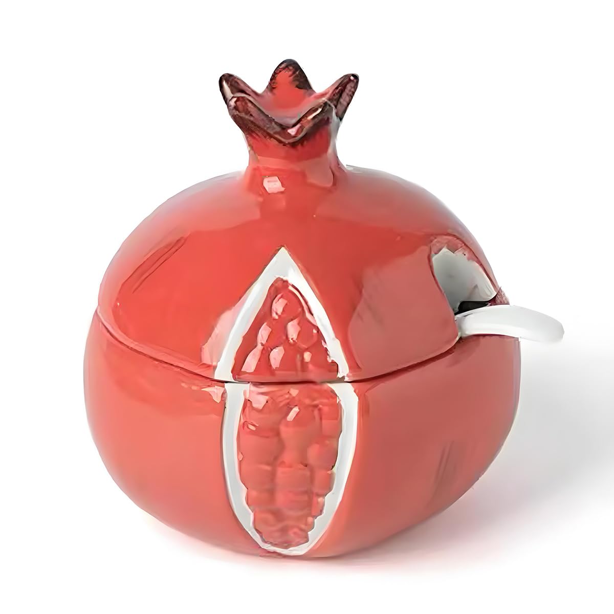 YAMKNICE Hand-Painted Ceramic Fruit Shape Sugar Bowl Spice Jar Seasoning Pot with Lid Spoon,Ceramics Fruit Shaped Sugar Salt Pot Pepper Storage Jar Seasoning Box Condiment Pots (Pomegranate)