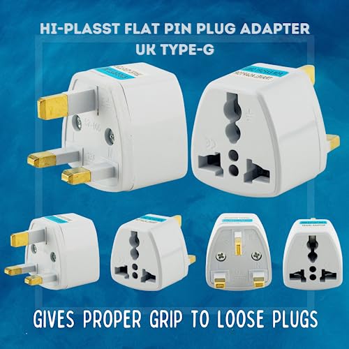 Image of Hi-PLASST India to UK Converter Plug (Pack of 1) - Type-G Travel Adapter for Indian Plugs - Compatible with UK, UAE, Singapore, Hong Kong, Ireland, Wales - 13A, 230V