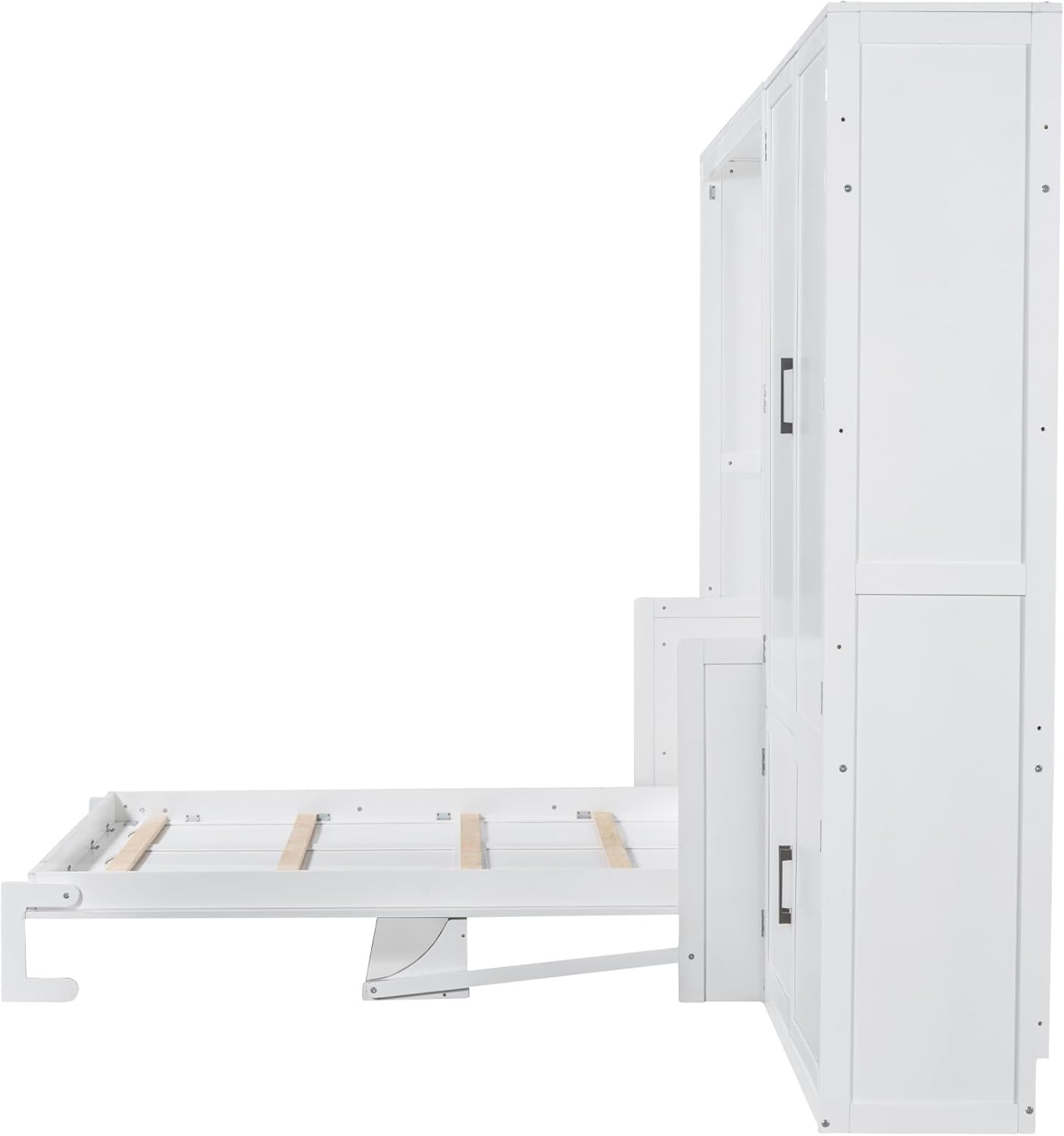 Merax Queen Size Murphy Bed Wall Bed with Closet and Wardrobe Storage for Bedroom,White