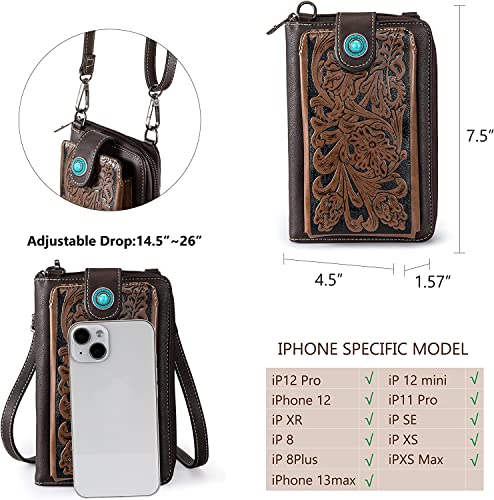 Image of Montana West Western Crossbody Phone Wallet for Women RFID Blocking Wallet Purse with Cash Slots & Zipper Pocket