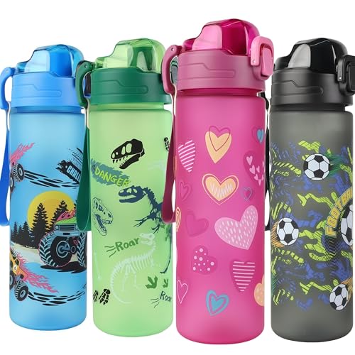 MHwan Botellas Agua Niños, 700 Ml, Apta para Bebidas Carbonatadas, Libre de BPA, Apertura con un Solo Toque, Fácil de Limpiar, Botella de Agua de Gran Capacidad, Ideal para La Colegio (Corazón)