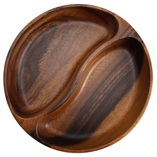 Elama 10 Inch Acacia Wood Divided Serving Bowl, Decorative Serveware, Tabletop Serving Piece (10 Inch Bowl)