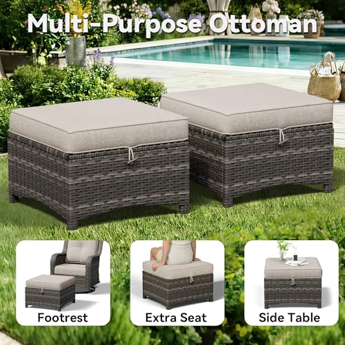 Image of 4-Piece Outdoor Couch Set, Includes Wicker Patio Sofa with Thickened Olefin Cushions, High Back and Deep Seating, Hand-Woven PE Rattan and 2 Ottomans, 1 Coffee Table for Porch, Deck