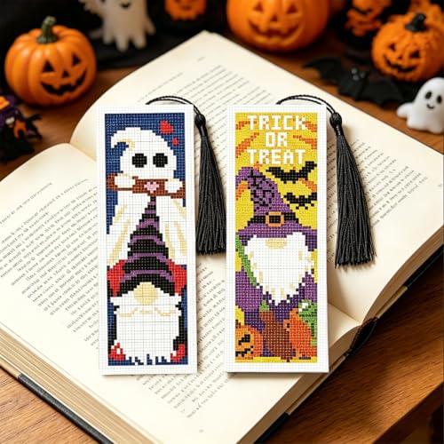 Image of ACRNIGHEET 6PCS Cross Stitch Bookmark Kit (Halloween Dwarf Pattern)