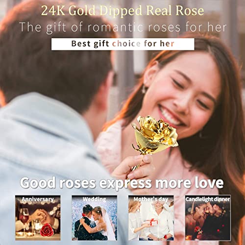 Image of 24K Golden Rose, Gold Dipped Rose Made from Real Rose Best Gifts for her and Great Gifts for My Wife, Golden with Stand