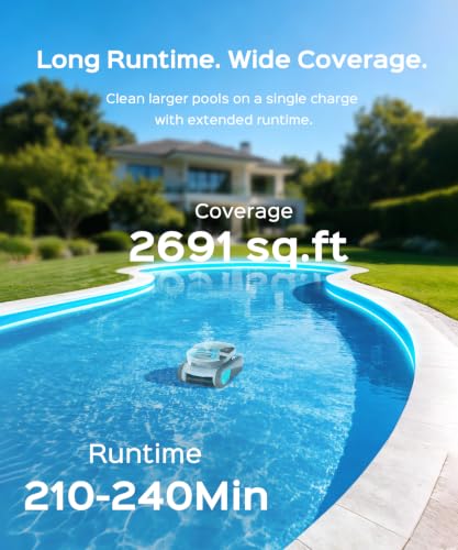 Image of Pleco Pro Cordless Robotic Pool Cleaner, Smart Navigation, 210-240 Min Runtime, Wall Climbing & Waterline Cleaning, Up to 2691 Sq.Ft, Dual-Layer Filtration for Inground Pools, Phantom White