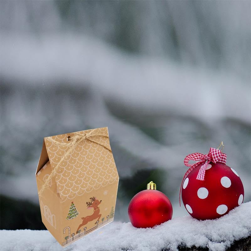 24 Pezzi Scatole Per Dolci Di Natale, Scatoline Regalo Riutilizzabili Con Forma Di Casa Di Natale In Carta, Con Etichette E Nastro Per Caramelle, Biscotti E Decorazione Per Natale, Feste E Vacanze