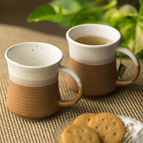 Tasses à café en céramique design bicolore blanc et brun de boue Aport