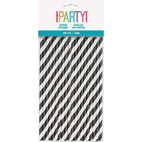 Unique Black Striped Paper Straws - 40 Count - Unique Style & Fun Drinking Experience, Perfect for Parties, Celebrations, and Everyday Use