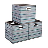 HSDT3 Cube Storage Bins Teal Stripes Gradient Lines 10.5x10.5x11 Inch Foldable Whale Coastal Print Fabric Half Storage Basketes for Home Organizers Storage Drawer,QY-SC12-3,Navy Blue-Whale(Set of 6)