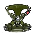 PoyPet No Pull Dog Harness, Reflective Dog Harness for No Choke Dogs, Soft Padded Pet Vest with Easy Control Handle(Army Green Matching Trim, M)