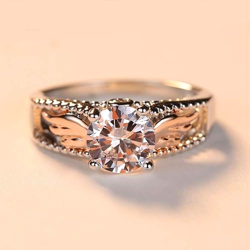 Miniatura 2 de Anillo de plata de ley 925 con alas de ángel de circonita cúbica para mujer, plata de ley con corte princesa, circonita cúbica, apilable, regalo,