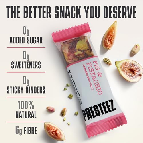 Presteez Fig & Pistachio Fruit and Nut Bar - Healthy Snacks, No Added Sugar or Sweeteners, Vegan, Gluten Free, High Fibre Energy Bars, Support Clean Eating, 35g, 12 Pack - Image 2