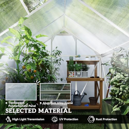 Outsunny 6 x 8ft Polycarbonate Greenhouse, Large Walk-In Green House with Slide Door and Window, Garden Plants Grow House with Aluminium Frame and Foundation, Silver Tone - Image 3