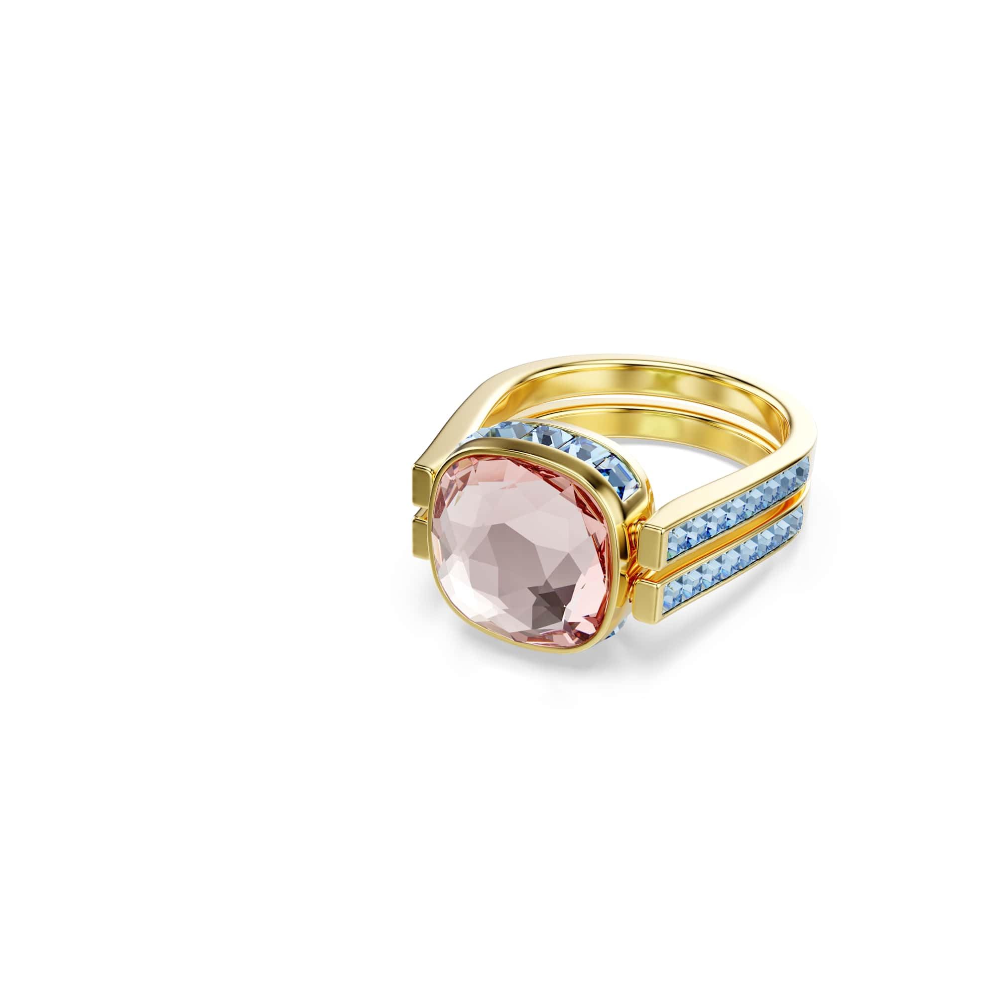 Swarovski Bague de cocktail Chroma Twist, design réversible et élégant avec cristal ReCreated vert et rose, petits cristaux bleus, en métal plaqué ton or raffiné, taille 58