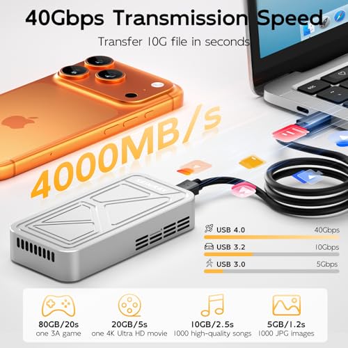 Image of 40Gbps M.2 NVME Enclosure with Cooling Fan,USB 4 NVMe Enclosure,Compatible with Thunderbolt 4 /3 /USB3.2 /3.1 /3.0 /2.0