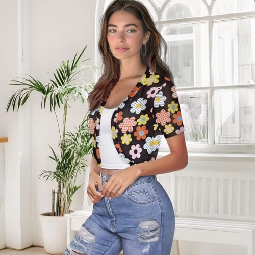 Image of Womens Short Sleeve Bolero Shrug Open Front Knit Cropped Cardigan Shoulder Cover for Dress Cute Casual Knit Cover Up