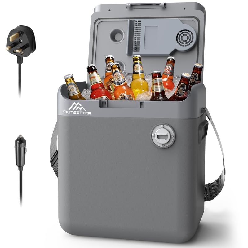30L Electric Cool Box with Shoulder Strap, 12V Car Plug & 220-240V Mains, Hot & Cold Coolbox, Large Insulated Plug in Cooler Box, Durable Portable Cool Ice Box for Travel Camping Picnic Festivals