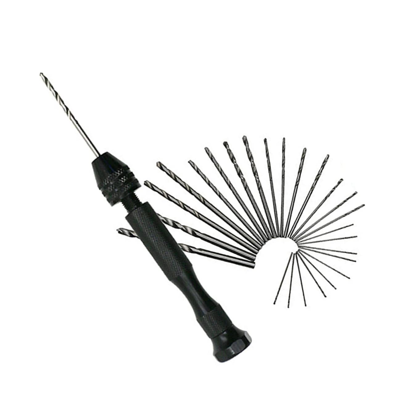 DOITOOL Mini Chuck Hand Drill Set by 25pcs Drill Bits 1pc Vise Hand Drill for Jewelry Watch Repairing