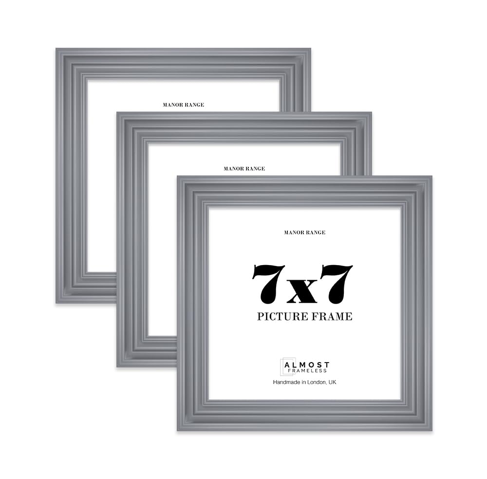 7x7 Picture Frame, Display 7x7 Pictures (17.8 x 17.8cm) - Scandi Grey Timeless 42mm Edge Wall Art - 3 Pack