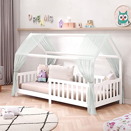 IDIMEX Lit cabane Nina lit Enfant Simple Montessori en Bois 90 x 190 cm, en pin Massif lasuré Blanc
