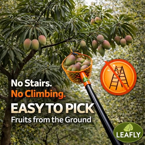 Image of Leafly Mango Fruit Plucker with Net|Fruit Picker|Fruit Harvester (5-7 Kg)|Nylon Net Metal Frame|Fruit Basket Capacity Garden Tool