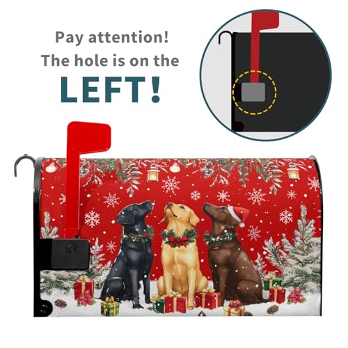 Image of Christmas Dog Mailbox Cover with Magnetic 25.5x21 Inch Xmas Puppy Trees Winter Snowflakes Waterproof Mailbox Wrap Letter Post Cover Large Size for Garden Yard Outdoor New Year Decor