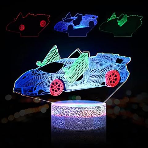 3 Pcs Race Car 3D Night Light Car Gifts for Boys 7 Colour Changing with Remote Dimmable Sports Racing Car Party Supplies Room Decor Birthday Gifts for Boys Kids Cover