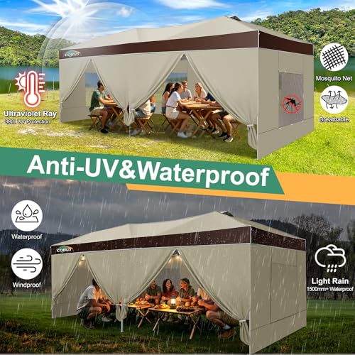 Image of COBIZI 10x20 Pop Up Canopy Tent with Sidewall,Outdoor Canopy,Dark Brown