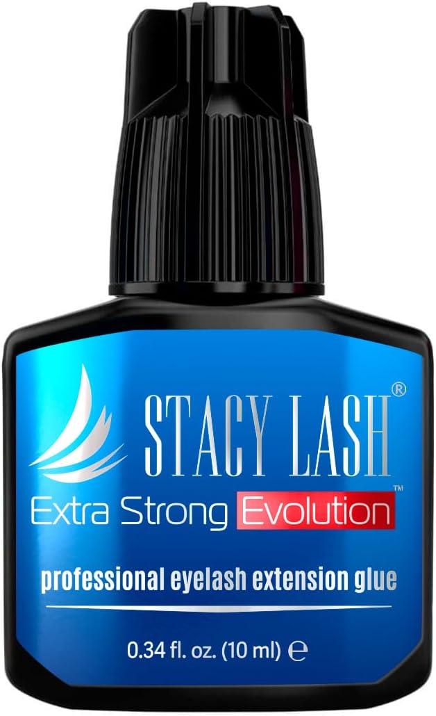 Stacy Lash Extra Strong Evolution (0.34 fl.oz / 10 ml) Eyelash Extension Glue / 1-2 Sec Drying time/Retention โ 8 Weeks/Maximum Bonding/Professional Use Only Black Adhesive/Semi-Permanent Extensions