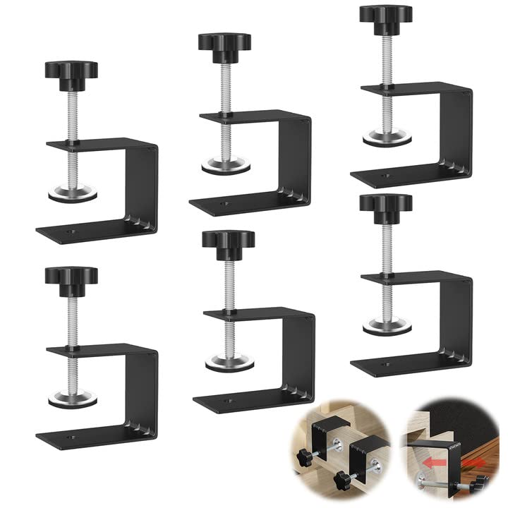 6 Pcs C Clamps, Drawer Front Installation Clamps, Cold-Rolled Steel Clamps for Woodworking, Can Be Used as Door Installation Tools and Cabinet Tools, Black (6)