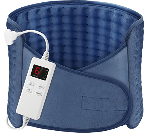 Heat Pad OneAmg 49"X12" Heating Pads for Back Pain Relief with 6 Heating Settings and Auto Shut Off Soft Machine Washable Electric Heat Pads with Velcro for Abdominal Neck Shoulder Pain Relief Blue