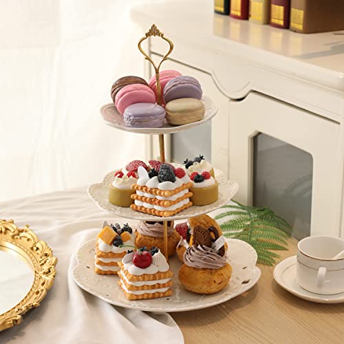 Shellkingdom 3 Tier Ceramic Cupcake Stands, Serving Tray With Embossed Patterns Cupcake Dessert Candy Fruit Display Holder For Wedding, Christmas, Baby Shower Birthday Tea Party (Pure White) #TOP1