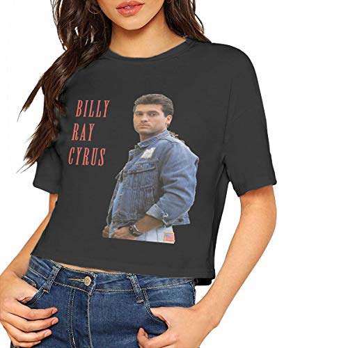 Billy Ray Cyrus Shirt Sexy Naked Belly Button Female T-Shirt Naked Girl Crop Short Sleeve Top Large Black