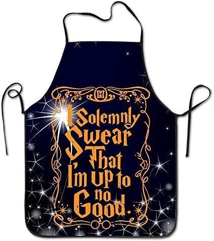 JOOCAR Aprons I Solemnly Swear That I Am Up to No Good Apron for Cooking Gardening Waterproof Bib BBQ Unisex Durable Creative Standar Uniform Size Pinafore