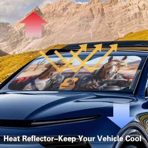 Image of Fashion Horse Windshield Sunshade Foldable Sun Shade Reflect UV Sun and Heat Keep Vehicle Cool Sun Visor Windshield Shade Universal Fit for Auto Truck Van SUV