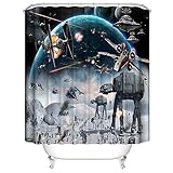Derozeng Universe Stars Galaxy Science Space Station Polyester Waterproof Fabric Shower Curtain Bathroom Home Decor with 12 Hooks (Color : Blue, Size : 72' W x 72' H)