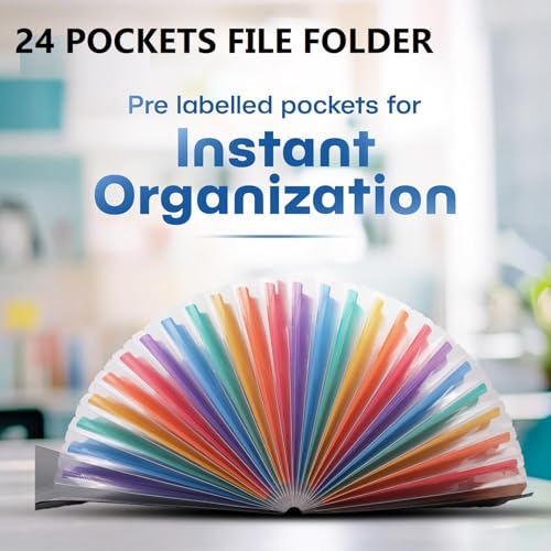 Image of Shuttle Art File Folder, 24 Pockets Expanding File Folder, A4 Letter Size Document Organizer, Stationery Storage Bag, Multi Layer Accordion, Documents Paper Holder for Office,School,Home (Multicolor)