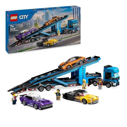 LEGO City Car Transporter Truck with Sports Cars, 4 Vehicle Toy Set for 7 Plus Year Old Kids, Boys & Girls, with Trailer and 4 Minifigures for Imaginative Play, Creative Gift Idea 60408