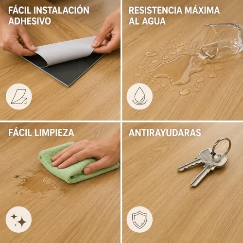 Miniatura 8 de Pavimentos Arquiservi - Suelo Vinilo Autoadhesivo Pvc - Pack 2 Cajas 10m - Diseño Roble Dorado - Impermeable Y Antideslizante - Ideal Para Hogar, Cocina Y Baño