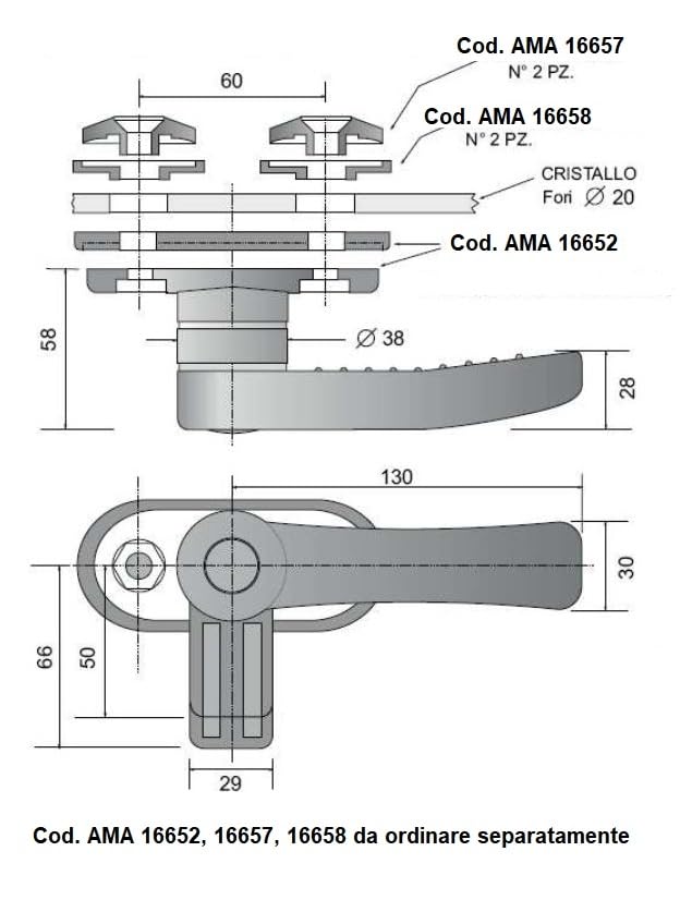 Ama Maniglia di Chiusura Finestrino Destra in Plastica per Trattore – Lunghezza 130 mm con Interasse di 60 mm, Made in Italy