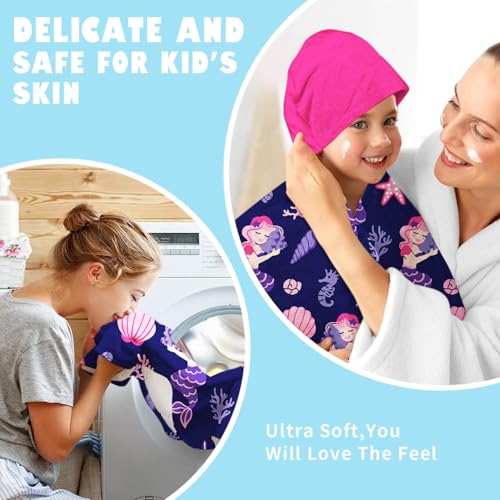 Image of Mermaid Girls Beach Towel with Hoodie for Kids Toddlers Age 4-8, Pink Blue Bath Towels Shower Wrap for Girls, Hooded Poncho Beach Blanket for Pool Swimming Cute Wearable Bath Towel for Child