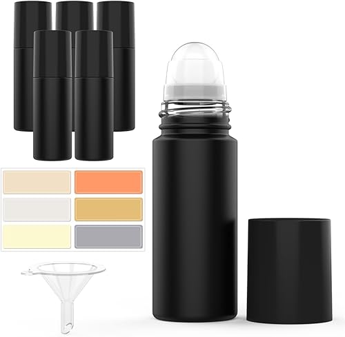 6 botellas de rodillo de aceite esencial de vidrio recubierto negro de 1.0 fl oz y 1 oz, botellas de rodillo de perfume vacías rellenables con bola