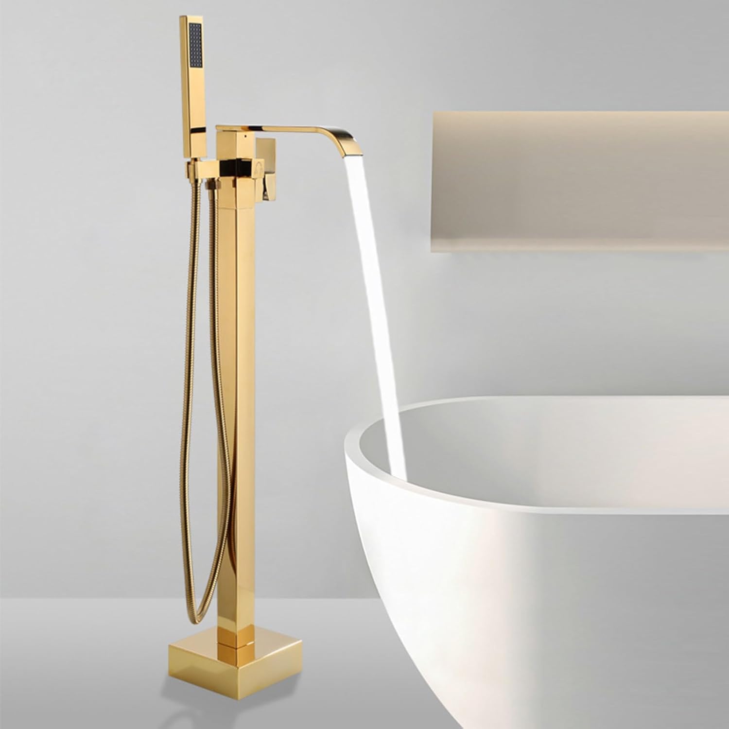 KUNYOS Floor-standing faucet Bathtub faucet Waterfall Single lever mixer Bathtub faucet Shower faucet Bathtub faucet with hand shower 360° swivel