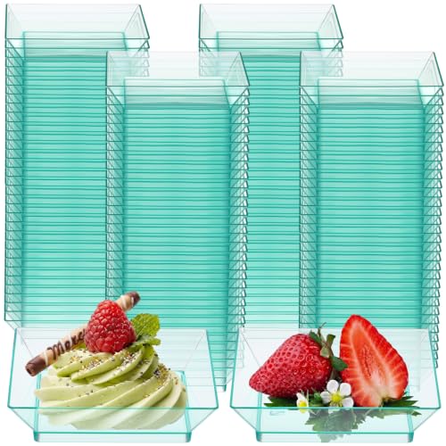 Gandeer 200 Pieces Mini Square Dessert Plate,2.5 x 2.5 Inch,Mint Green