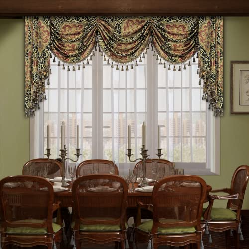 Loom and Mill Luxury Waterfall Valances for Windows, Boho Jacquard