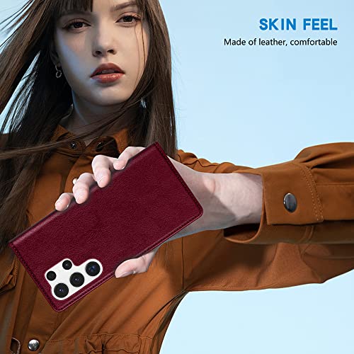Image of ZZXX for Galaxy S23 Ultra Wallet Case Strong Magnetic 6.8 inch,Wine Red