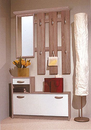 Preisvergleich Produktbild MJC Garderobe Vera, Kompaktgarderobe, Spiegel + Schuhkipper + Paneel, Sonoma Weiß